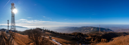panoramic view of an Apennine mountain range at sunset