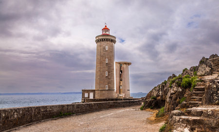 panoramic view of the famous le petit minou lighthouse located in a scenic area of brittany. Concept of wonders in the worldの写真素材