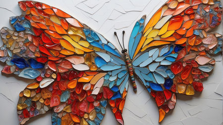 abstract background texture of an irregular mosaic in the shape of butterfly wings full of colors - AI generated imageの素材