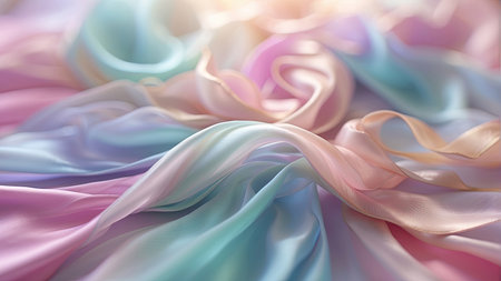 background of pink and purple transparent satin fabric folded into sinuous curves - colorful texture - generative aiの素材