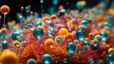 wonderful microscopic molecules and human cells showing with vivid colors as scientific backgrounds - AI generated imageの素材