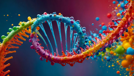 illustration of human DNA helical spiral - microscopic view of double helix - ai generative imageの素材