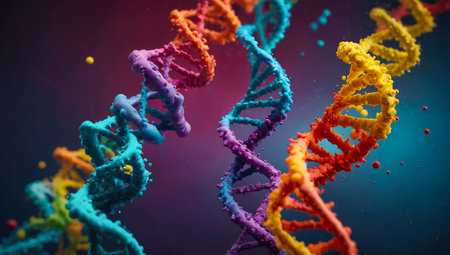 illustration of human DNA helical spiral - microscopic view of double helix - ai generative imageの素材