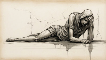 graphic portrait of woman expressing her despair due to anxiety and depression - ai generative imageの素材