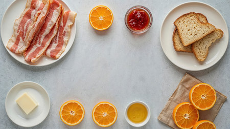 top view of a wooden table laden with fresh and appetizing healthy Mediterranean food - ai generative imageの素材
