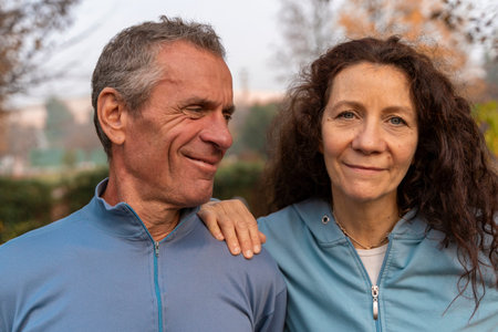 Spouses showing togetherness and connection outdoors, enjoying active lifestyle