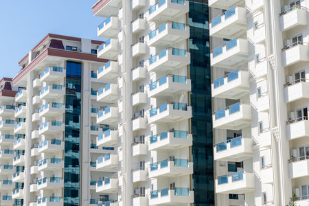 Newly built residential complex consisting of multi-storey buildings. Alanya, Turkey.の写真素材