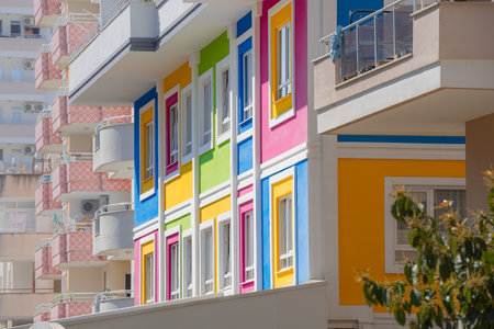 Part of a beautiful residential building illuminated by the sun.の写真素材