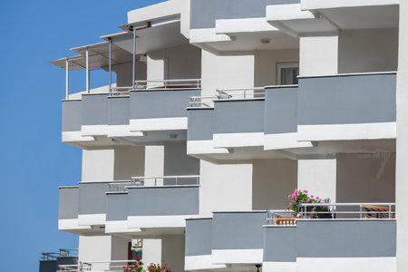 Turkish apartment building with balconies, located in the southern part of the country.の写真素材