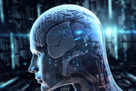 The human brain and artificial intelligence. AI development. human-robot integration.の素材