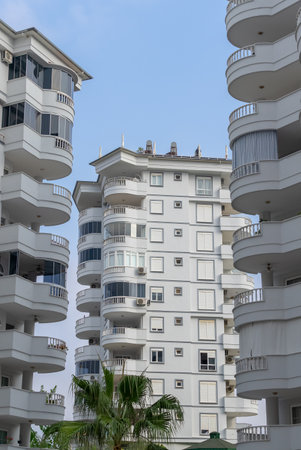 Modern apartment building. Fragment of a residential complex. city real estate. Morning.の写真素材
