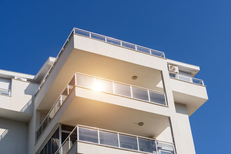 Modern residential building on a sunny day. apartment house.の写真素材