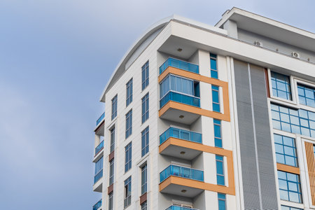 Modern multi-apartment residential building. New multi-storey residential building.の写真素材