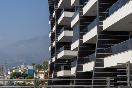 Modern urban architecture. Detail of a residential apartment building. Residential property outside.の写真素材
