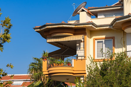 Residential is not a high house, located among the greenery. clear sky.の写真素材