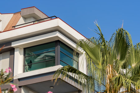 Glazed balcony of a luxury apartment. Residential property by the sea.の写真素材