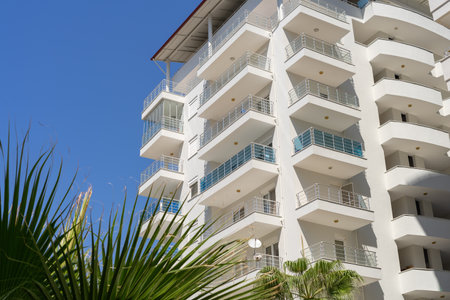 Residential apartment building. blue sky. Sunny day.の写真素材