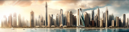 Panorama of the metropolis with many skyscrapers. AI generated.の素材