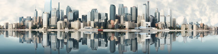 Panorama of the metropolis with many skyscrapers. AI generated.の素材