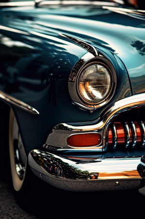 Part of an old classic car. Retro car with round headlights.の素材