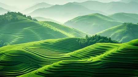 abstract background. tea plantations. Illustration. generated AI.の素材