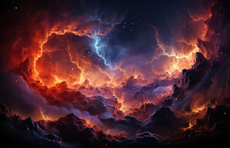 abstract background. The rocky surface of the planet is engulfed in flames. generated AI.の素材