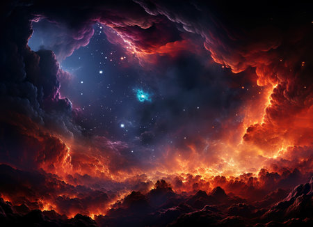 abstract background. The rocky surface of the planet is engulfed in flames. generated AI.の素材