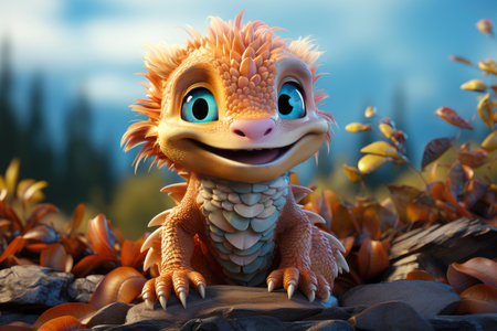 The orange dragon in the forest. Close-up. Generative AI.の素材