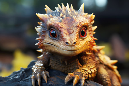 The Red-eyed little Dragon. Close-up. Generative AI.の素材