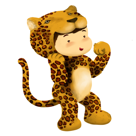 Illustration of kid in animal costume, kid in leopard costumeの写真素材