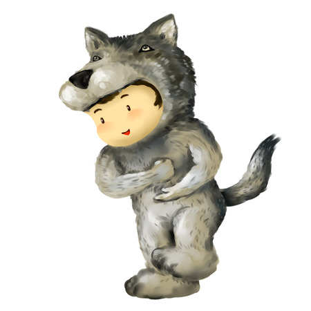 Illustration of kid in animal costume, kid in wolf costumeの写真素材