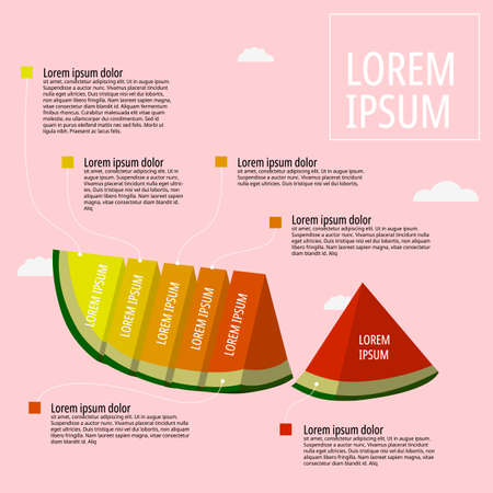 Colorful sliced watermelon infographic chart on pink background, vector illustrationのイラスト素材