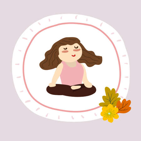 Lady wearing pink sitting maditation in yoga style, vector illustrationのイラスト素材
