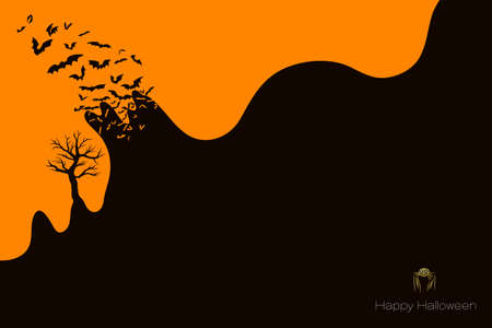 Halloween poster background, silhouette flock of bats flying out of negative space. Vector illustrationのイラスト素材