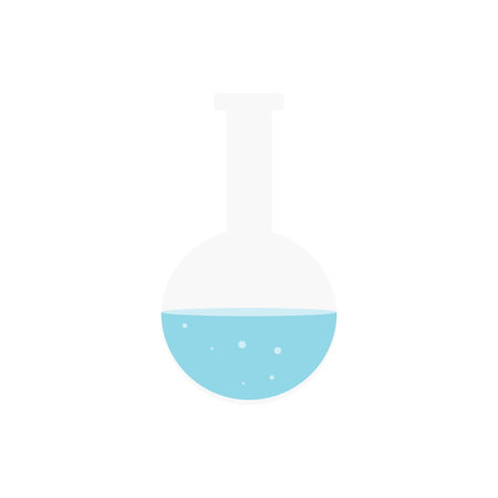 chemical glassware icon. blue color solution. object isolate on white background. flask, beaker, glassware.のイラスト素材