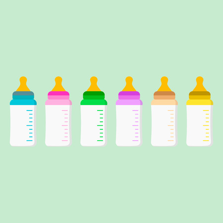 Multiple baby bottles design in different colours.のイラスト素材
