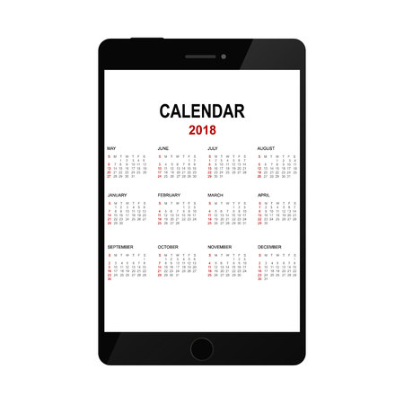 Calendar 2018 in tablet isolated on white backgroundのイラスト素材