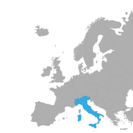 The map of Italy is highlighted in blue on the map of Europe. Vectorのイラスト素材