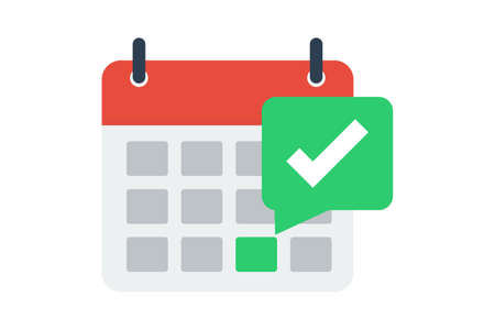 Calendar icon with check mark. Success, approve, complete, goal concept.のイラスト素材