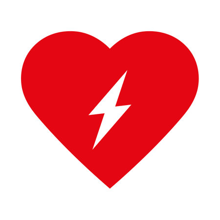 AED automated external defibrillator icon symbol with heart and flashのイラスト素材