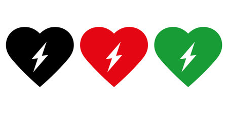 AED automated external defibrillator icon symbol with heart and flashのイラスト素材