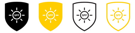 SPF sun with shield icon symbol setのイラスト素材