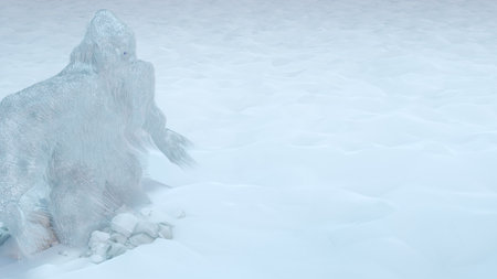 3d illustration of Yeti or sasquatch walking through the snow