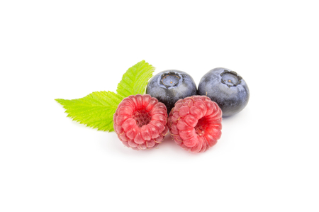 Raspberry and blueberry isolated on white background.の写真素材