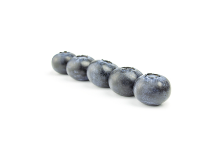 Blueberries in row on the white background.の写真素材