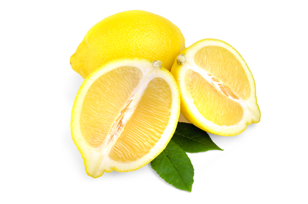 lemon and a slice on white background.の写真素材