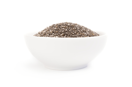 Organic dry chia seeds isolated on a white background cutoutの写真素材