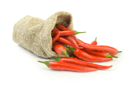 Red chili peppers isolated on a white backgroundの写真素材