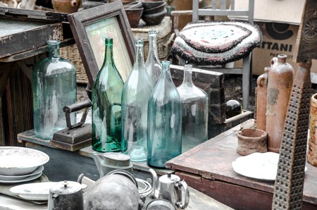 Antique objects at a flea market close up.の写真素材