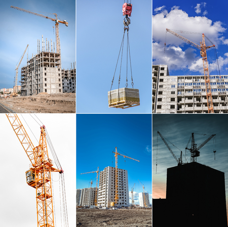 Huge crane and new high-rise buildings. Collage.の写真素材